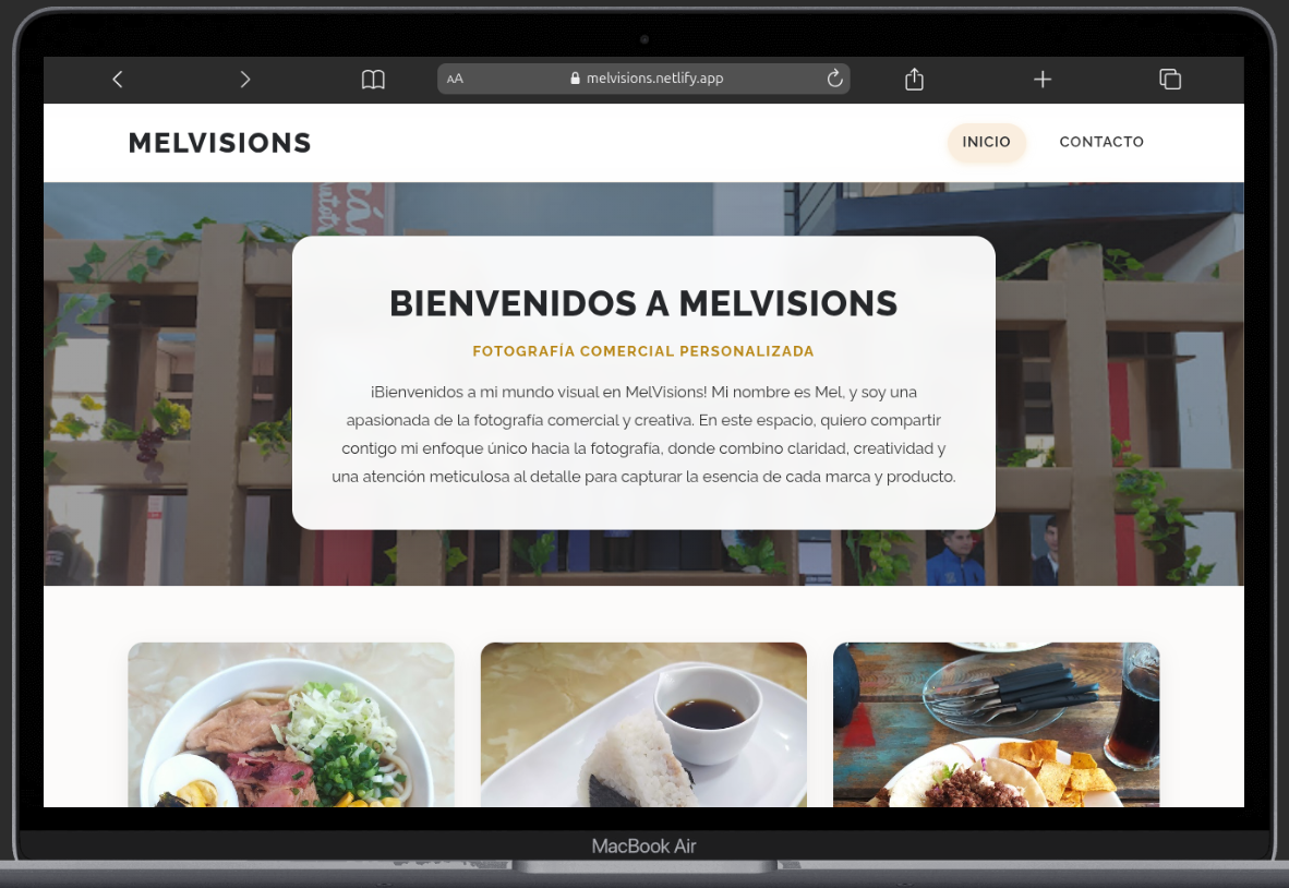 Pantalla principal del portafolio MelVisions